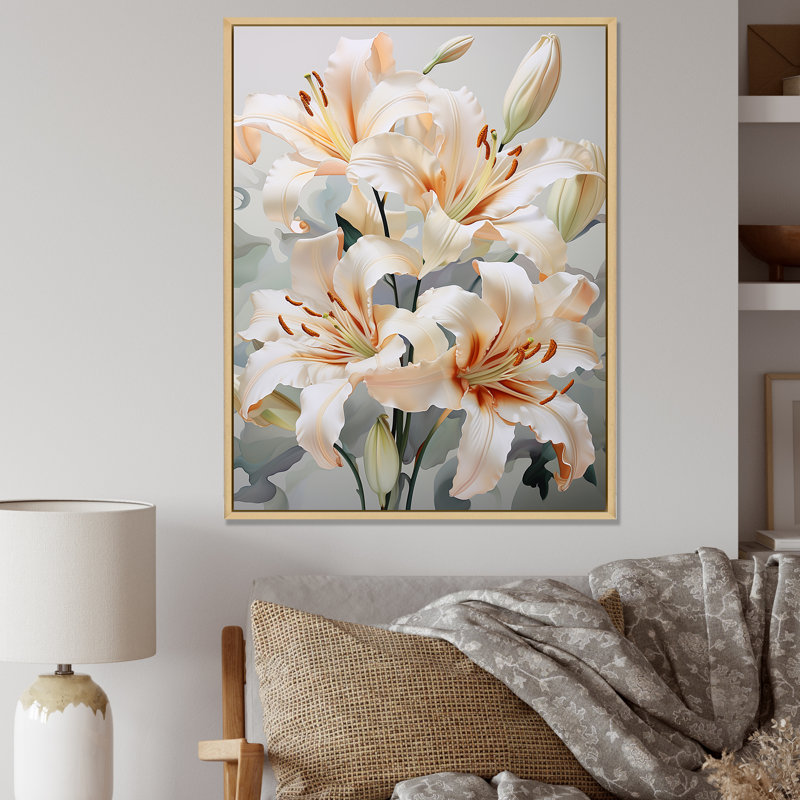 «Beige Lilies Simple Tranquility IV» sur toile, H 20 po x l 12 po x P 1 po, Cadre naturel flottant