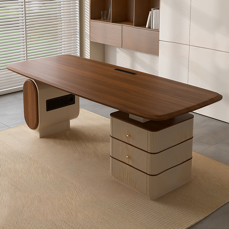 Bureau rectangulaire à 3 tiroirs Brownness + Beige, H 29,53 po x l 62,99 po x P 27,56 po, Beige