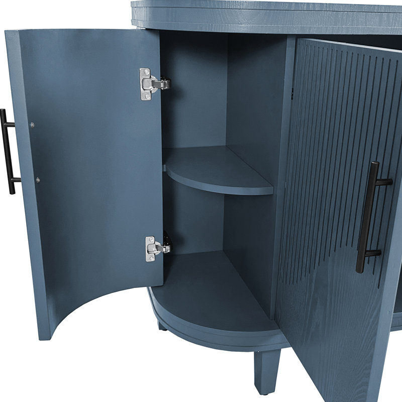 Buffet bleu moderne en bois, console de 47,2 pouces avec rangement, 4 portes et tablettes intérieures réglables pour la chambre à coucher
