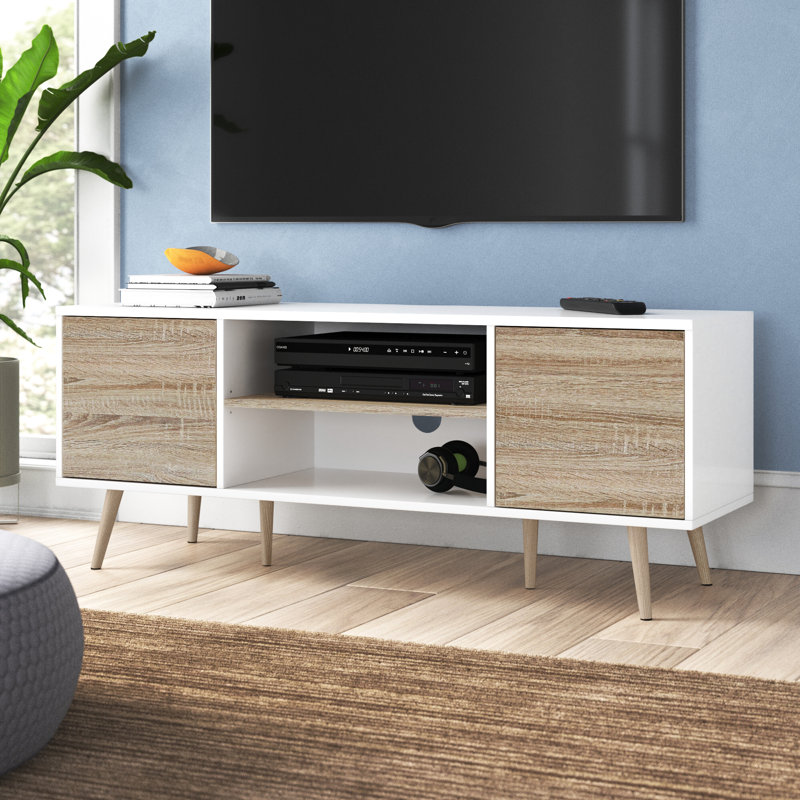 Meuble télé pour téléviseur de 60 po ou moins Hearon, 60", Blanc / brun clair