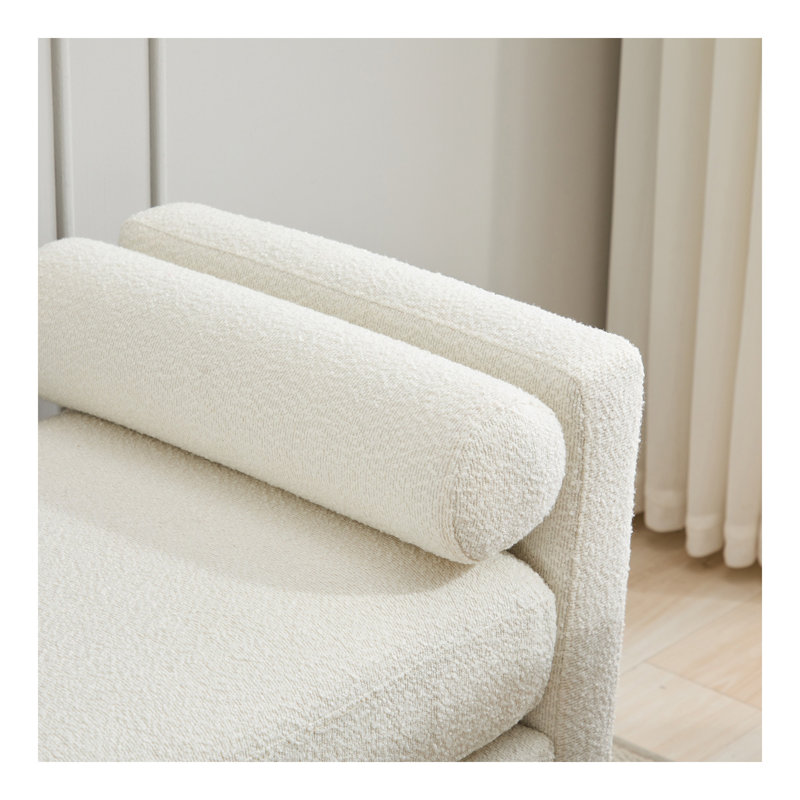 66.34"W Elegant Upholstered Bench,Daybed, Ottoman with Ileah Legs & 2 Bolster Pillows for End of Bed, Bedroom, Living Room, Entryway,Boucle