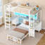 Lit superposé avec 2 bureaux, 6 tiroirs de rangement et 2 boîtes de rangement pour les jouets, petit lit capitaine en métal à DEL pour maximiser l'espace pour 2 enfants-1561635247
