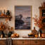 Deux sceaux sur des roches Barnacled au coucher du soleil, art d'Halloween-1345169774