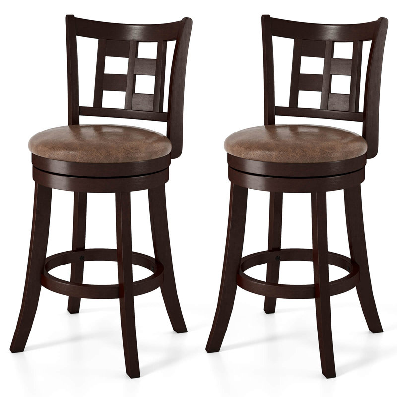 Set Of Bar Stools Swivel Bar Chairs With Footrest, Lattice Backrest, 2,  Counter Stool (26” Seat Height)