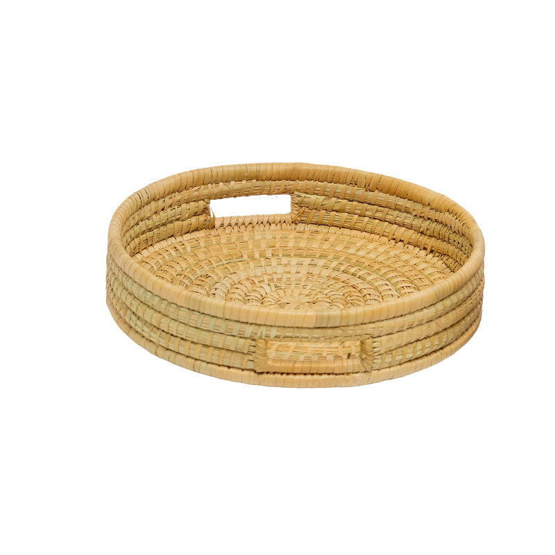 100% Handwoven Natural Rattan Approximately 11-12" Round Serving Tray, Boho Farmhouse Kitchen, Dining & Home Decor, Handcrafted – Authentic African Craftsmanship