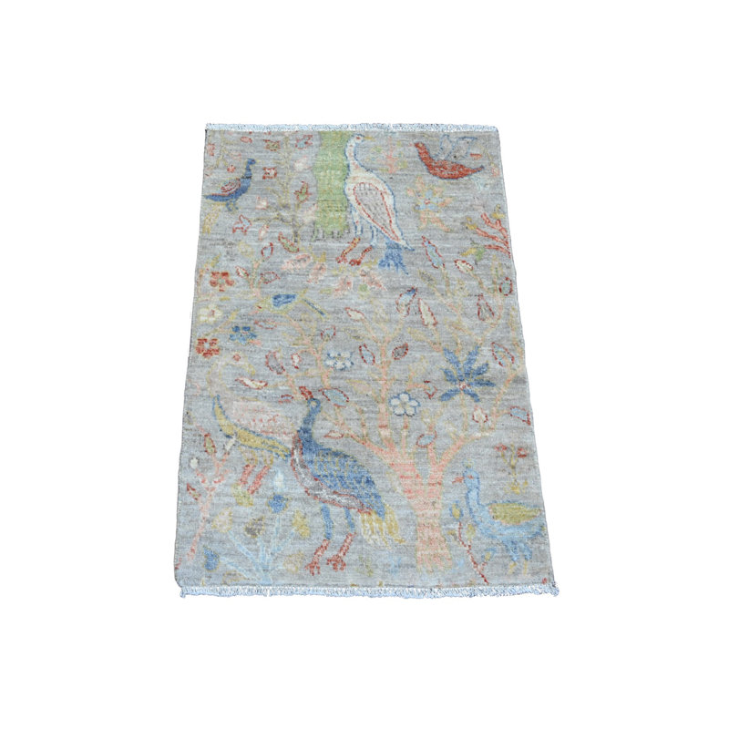 Tapis oriental rectangulaire gris en laine noué à la main 2 pi 1 po x 3 pi 1 po - MOA10220033