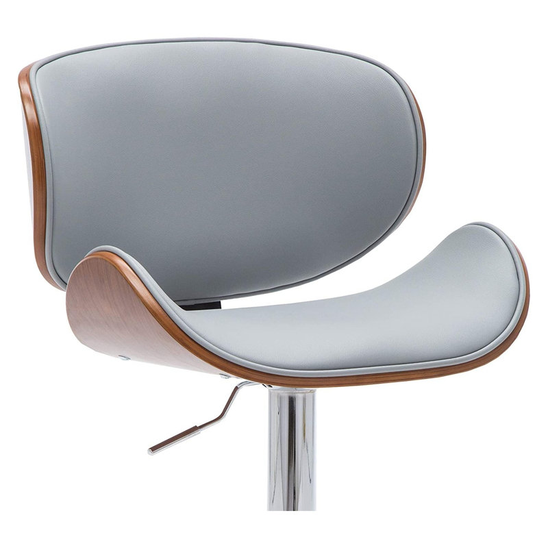 Tabouret de bar pivotant moderne avec hauteur réglable, structure en bois cintré noyer et coussin en similicuir blanc, Gray