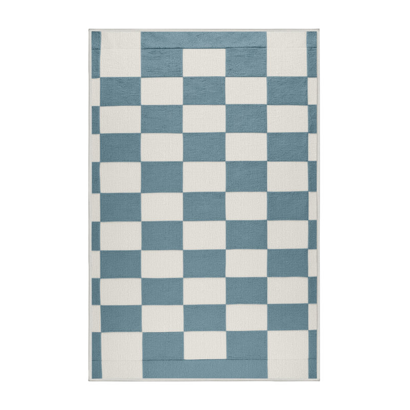 Tapis beige à carreaux lavable à la machine, Rectangle 7 pi x 9 pi