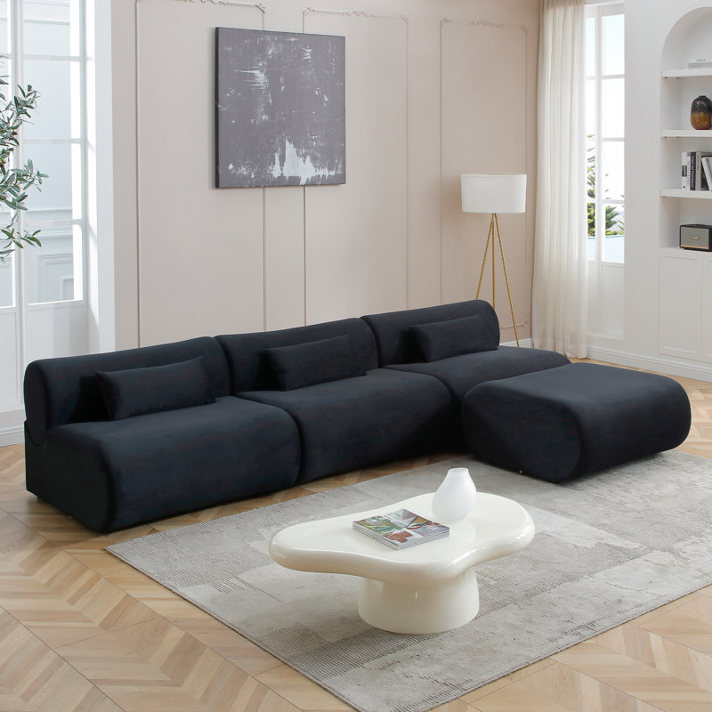 Canapé modulaire rembourré Vivienne, Velours noir