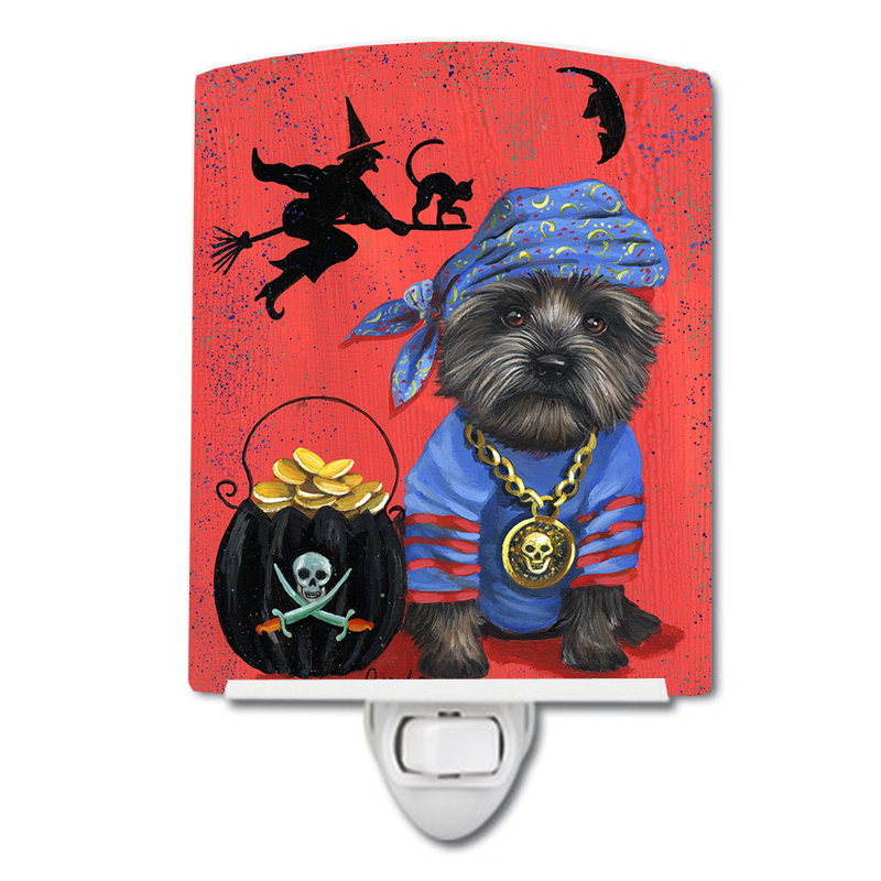 Veilleuse en céramique Scottie, Cairn Terrier pirate noir