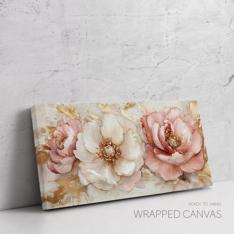 Élégantes pivoines sur toile, art mural floral pour chambre à coucher, peinture de grande fleur, H 36 po x l 72 po x P 1,5 po
