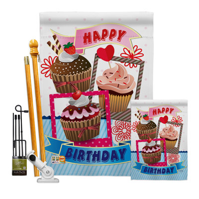 Double Sided 40'' H x 28'' W Polyester Birthday Flag Set