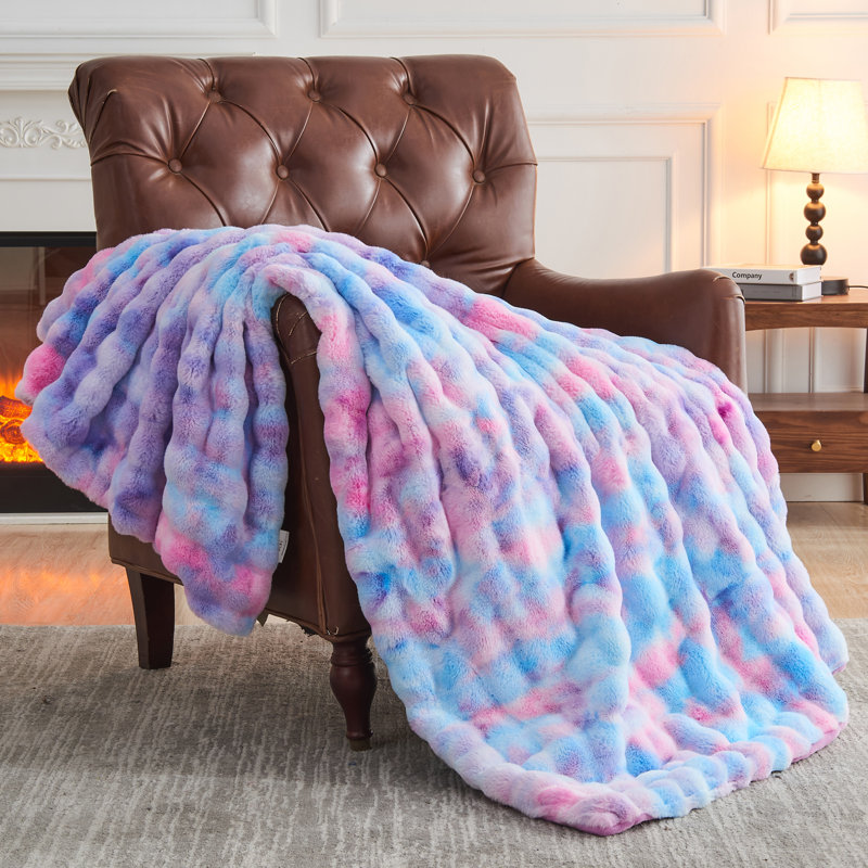 Jeté en fausse fourrure mouillée de luxe arc-en-ciel de luxe pour canapé-lit 700GSM par Newcosplay (mauve, 50 x 60 po), Jeté