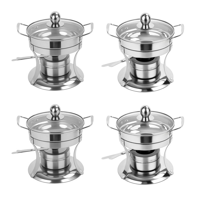 4 poêles pour mini-poêle isolant avec poignée, 1 qt, chauffe-plat complet à surface polie, serveur rond allant au lave-vaisselle avec couvercle transparent 
