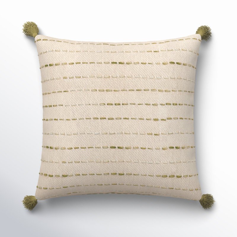 Hainsly Cotton Blend Throw Square Pillow Cover & Insert, Olive Green/Natural, Polyester