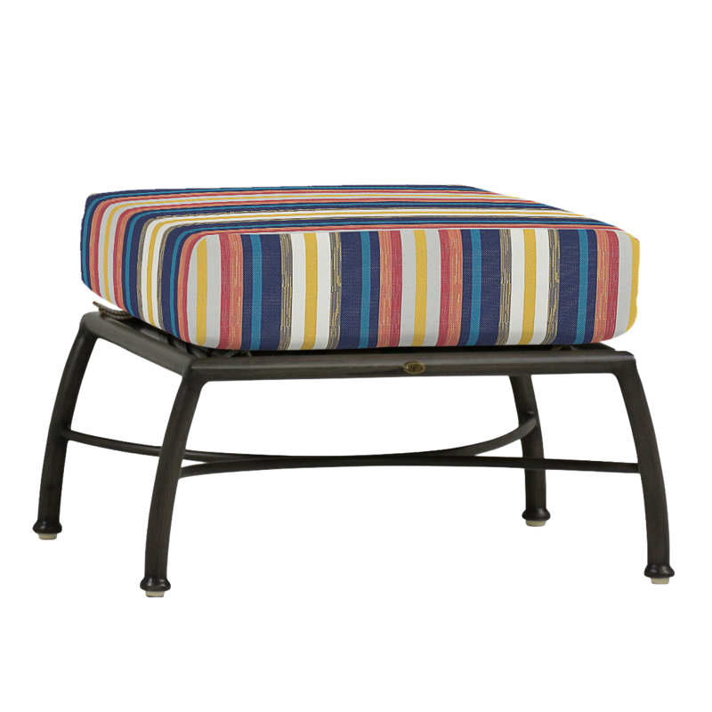 Majorca Outdoor Ottoman with Cushion, Cabana Stripe Midnight, Welt