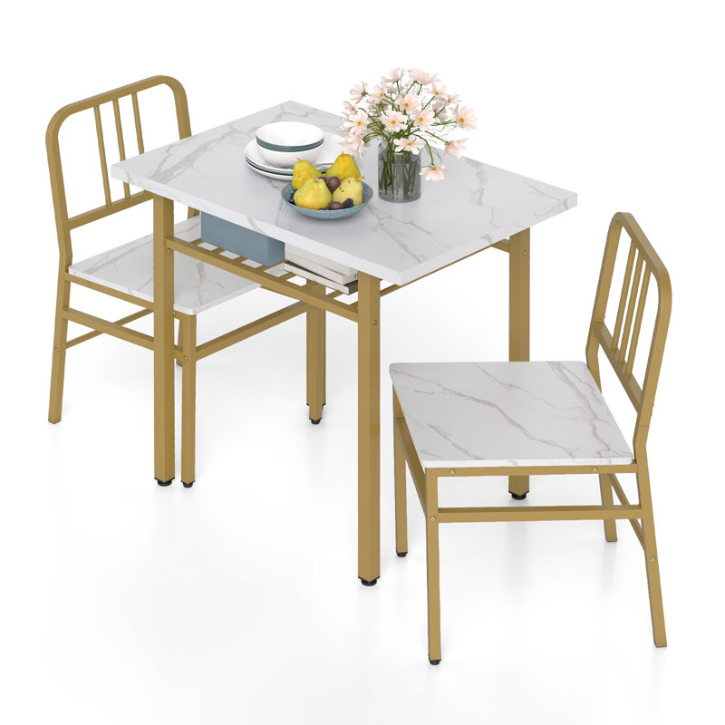 2 - Person Dining Set, White/Gold