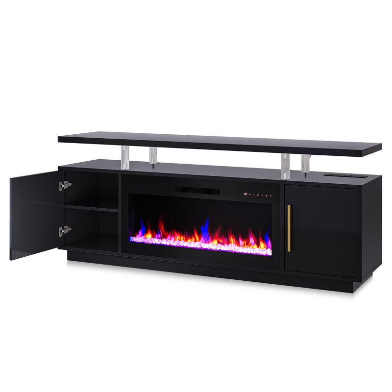  Meuble télé 70 po pour téléviseur de 75 po ou moins Blakelee, meuble multimédia avec foyer électrique inclus, 70", Noir