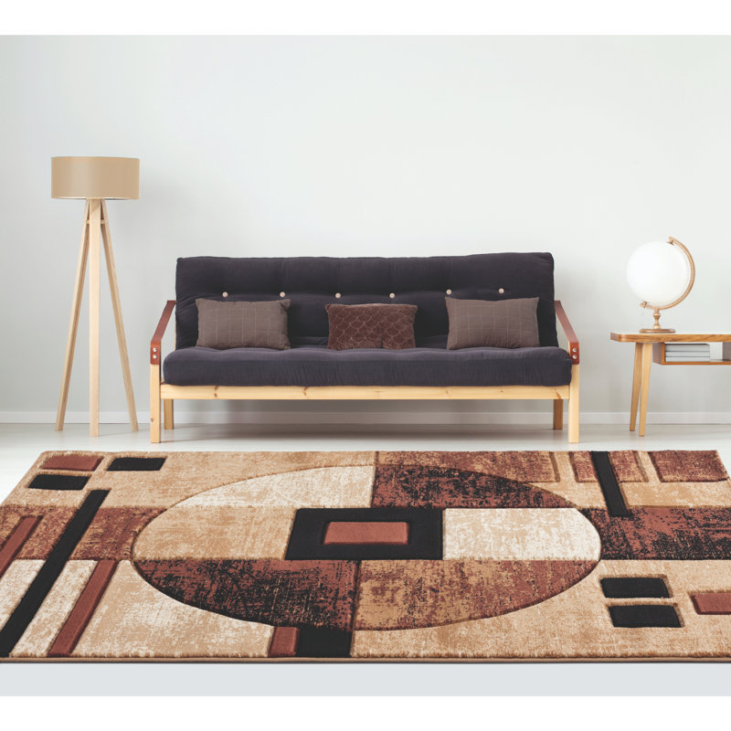 Tapis brun géométrique Ladores, Rectangle 5 pi 3 po x 7 pi 6 po
