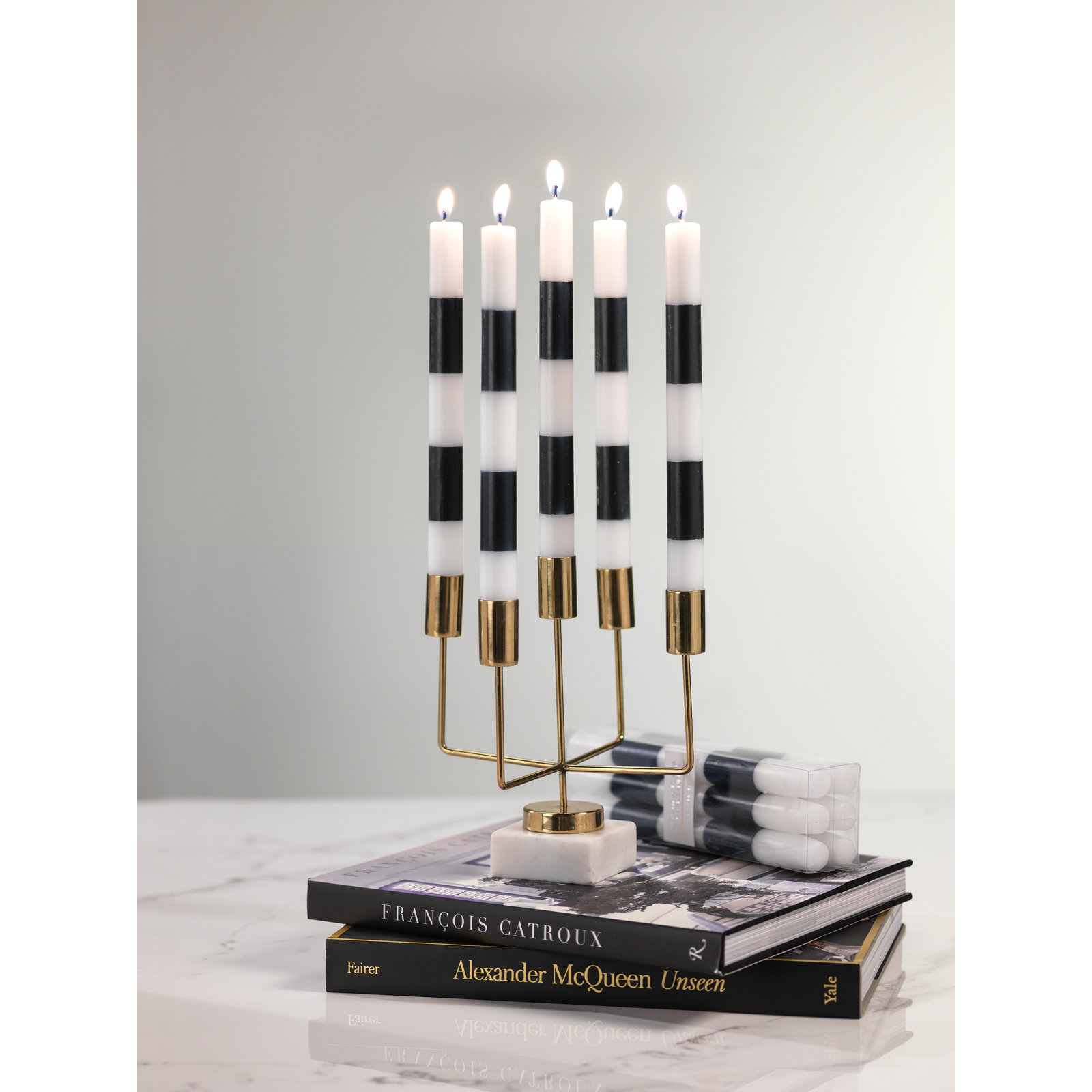 Lumia Unscented Taper Candle, Black/White, 10" L x 1" W Taper