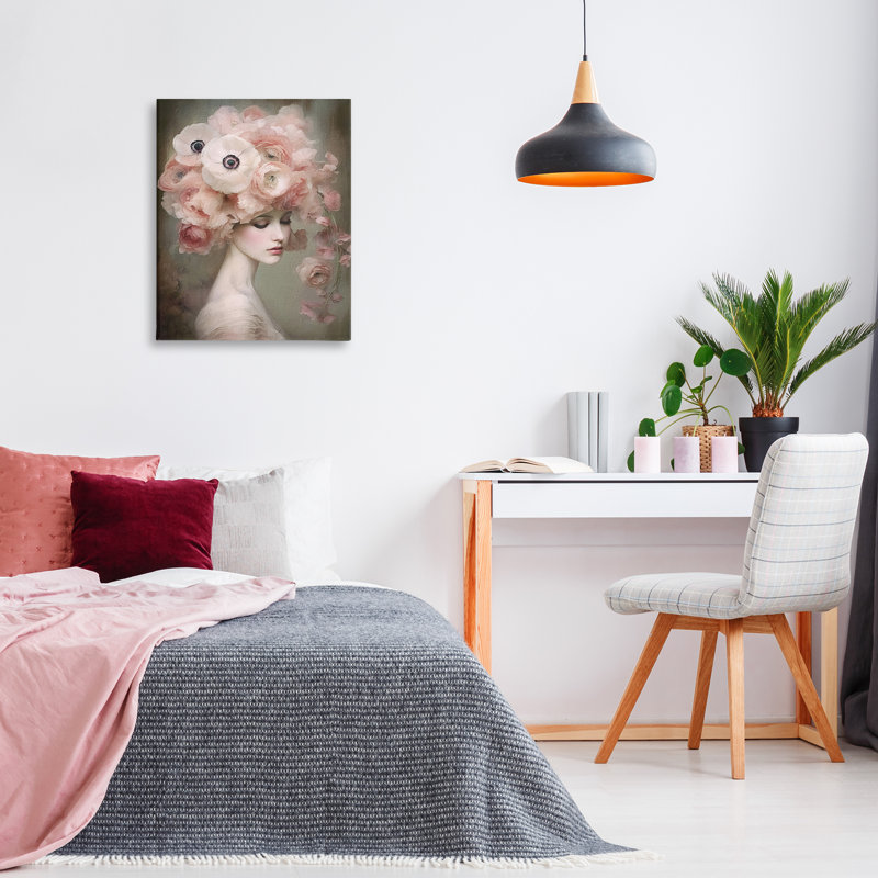 «Woman & Blush Florals», art mural sur toile par RileyB, H 30 po x l 24 po