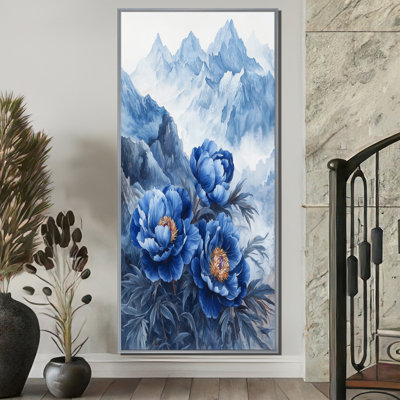 Pivoines dans les montagnes lointaines I - pivoines, art mural