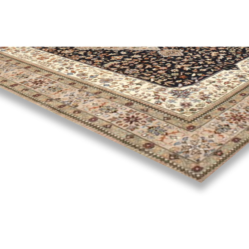 Tapis bleu marine / bleu en laine noué à la main de conception unique 4 pi x 6 pi Jodi
