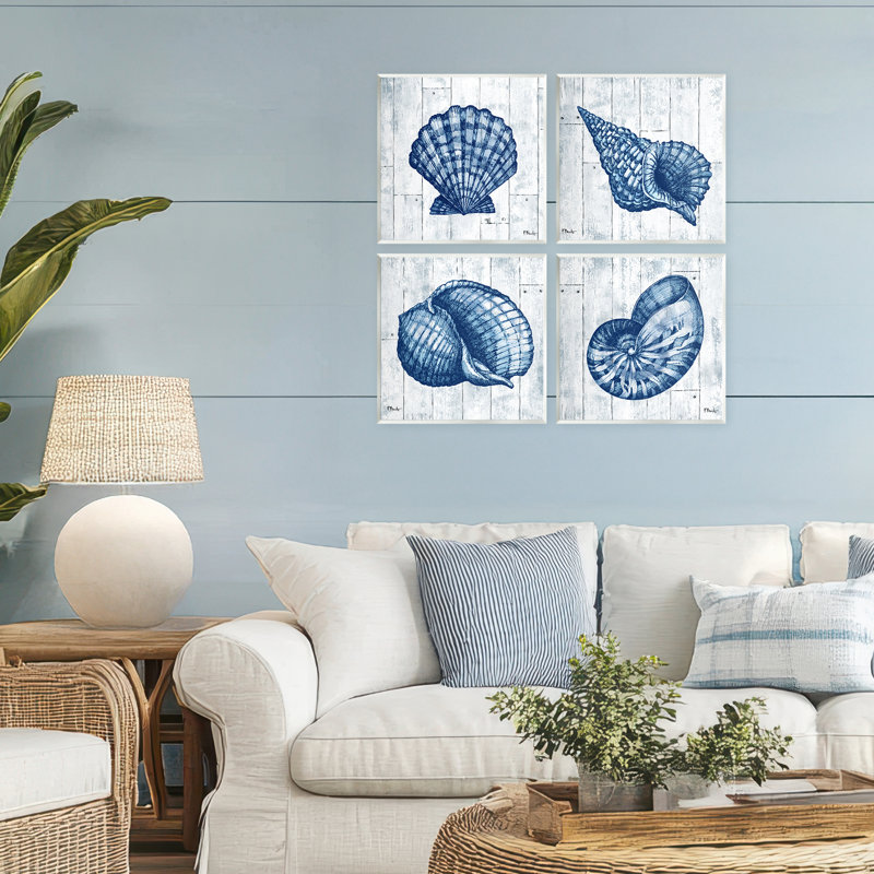 Ensemble de plaques murales 4 pièces Coastal Timberland Seashells, design par Paul Brent