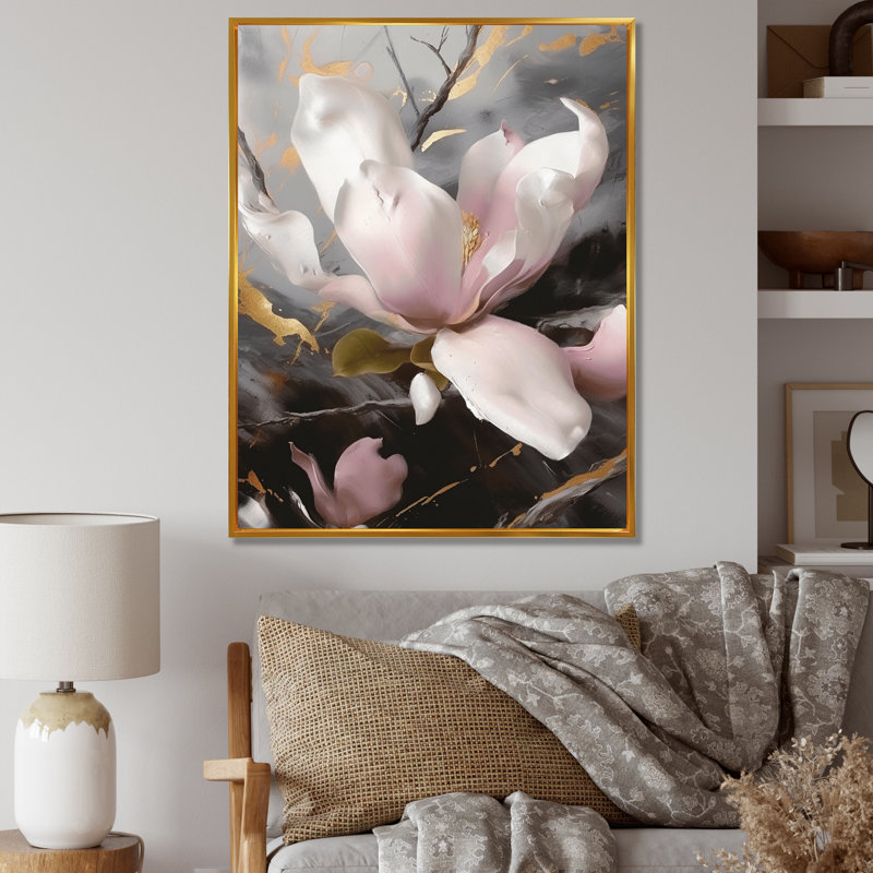 Rose magnifique Magnolias I - impression, H 44 po x l 34 po x P 1,5 po, Cadre flottant doré
