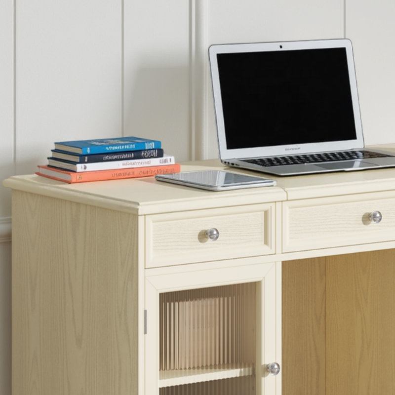 Coiffeuse 46,5 "/ bureau d'ordinateur avec tabouret et miroir rabattable