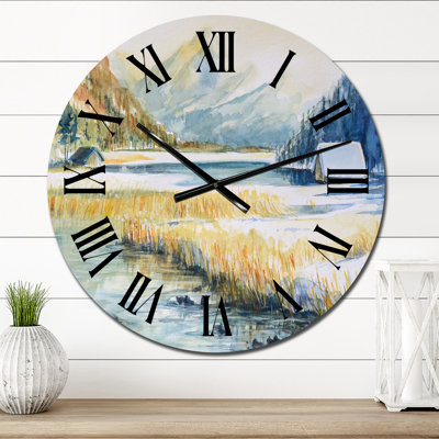 Landscape With Blue Mountain And River - Traditional Wall Clock