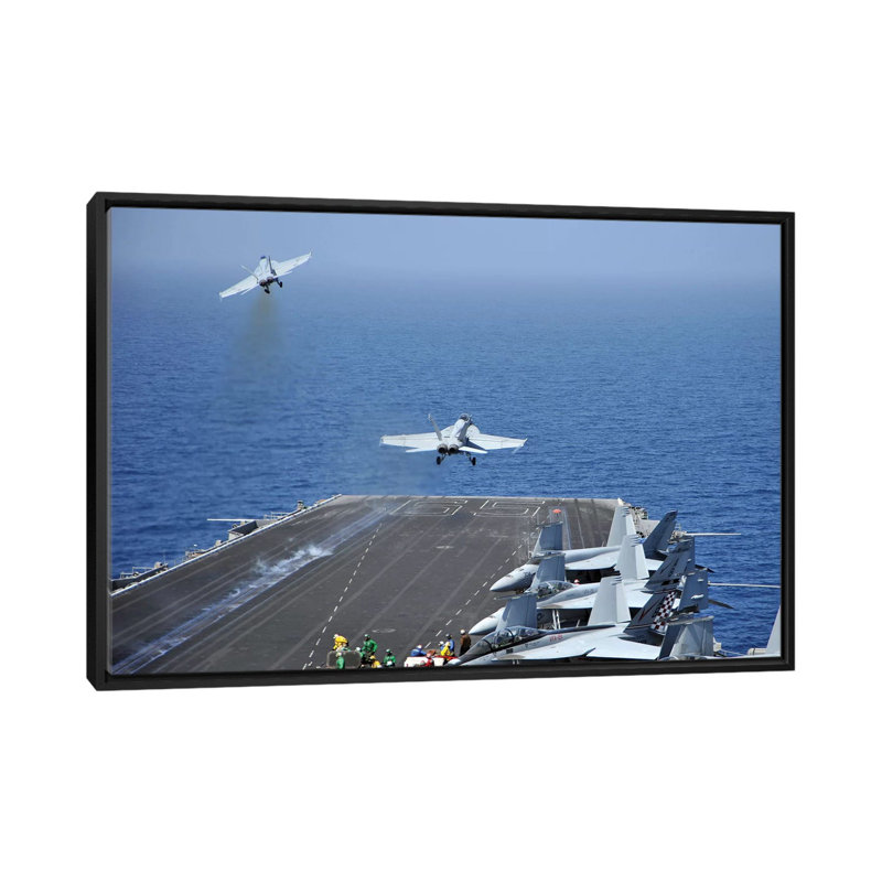 F/A-18F Super Hornets Launch From The Aircraft Carrier USS Enterprise by Stocktrek Images - Gallery-Wrapped Canvas Giclée