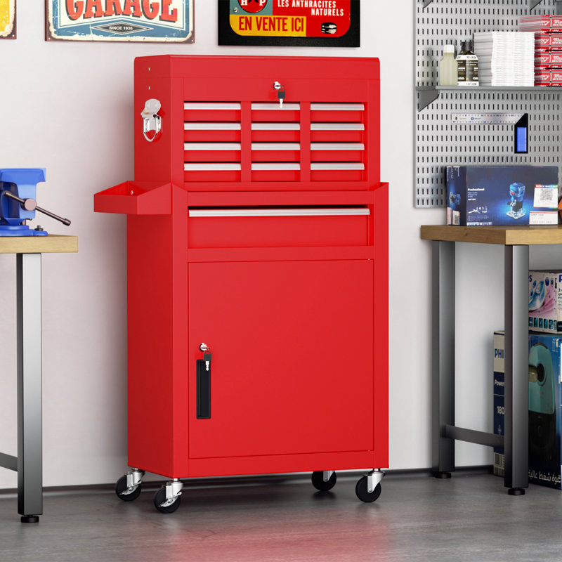 5 Drawers Rolling Tool Chest , 2-in-1 Detachable Metal Tool Cabinet with Lockable Wheels, Red
