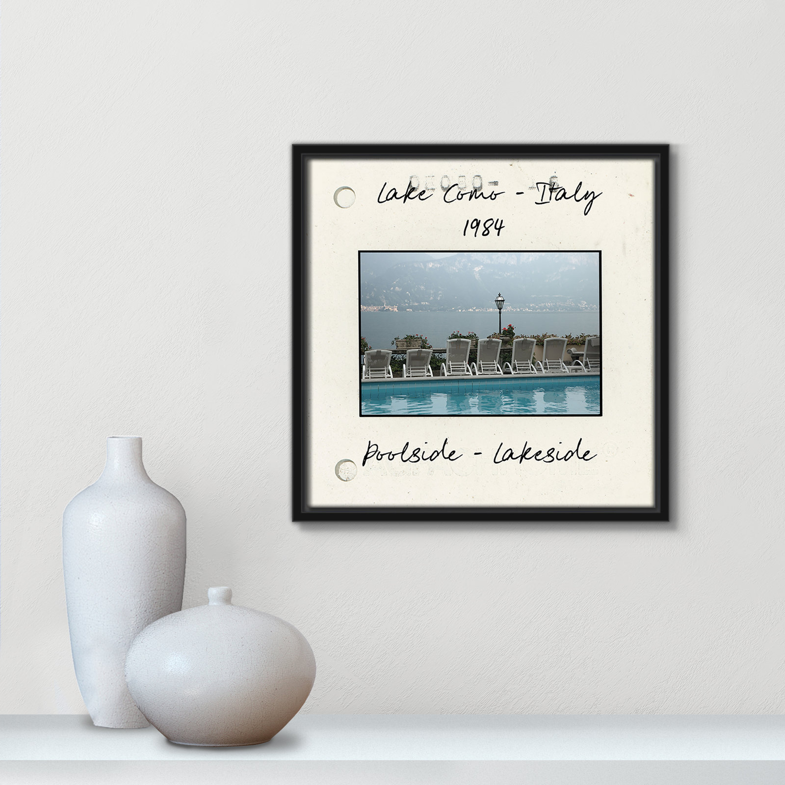 Travel Slide Collection "Lake Como, Italy" Print, Black Floater Framed Canvas, 13.5" H x 13.5" W x 2" D