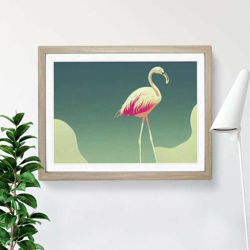 Astonishing Flamingo - Single Picture Frame Print, 46cm H x 64cm W x 2cm D, Oak Framed