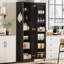 Narrow Kitchen Pantry Cabinet with 12 Storage Shelves, 72" Single Door Slim Storage Floor Cabinet with 6 Adjustable Shelves, Door Rack & Lockable Wheels -1455420537