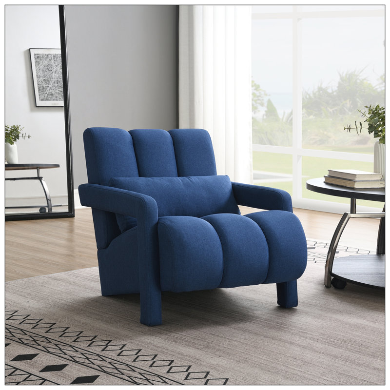 Chaise d'appoint rembourrée avec coussin Kyrra, Lin bleu marine