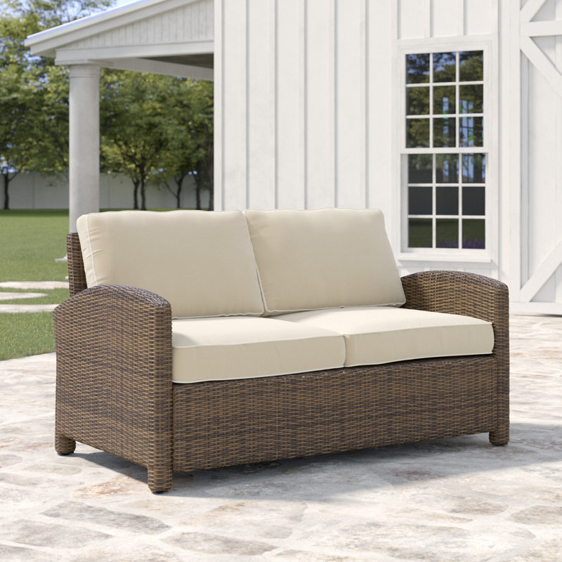 55'' Wide Metal Loveseat with Cushions, Sand, Brown