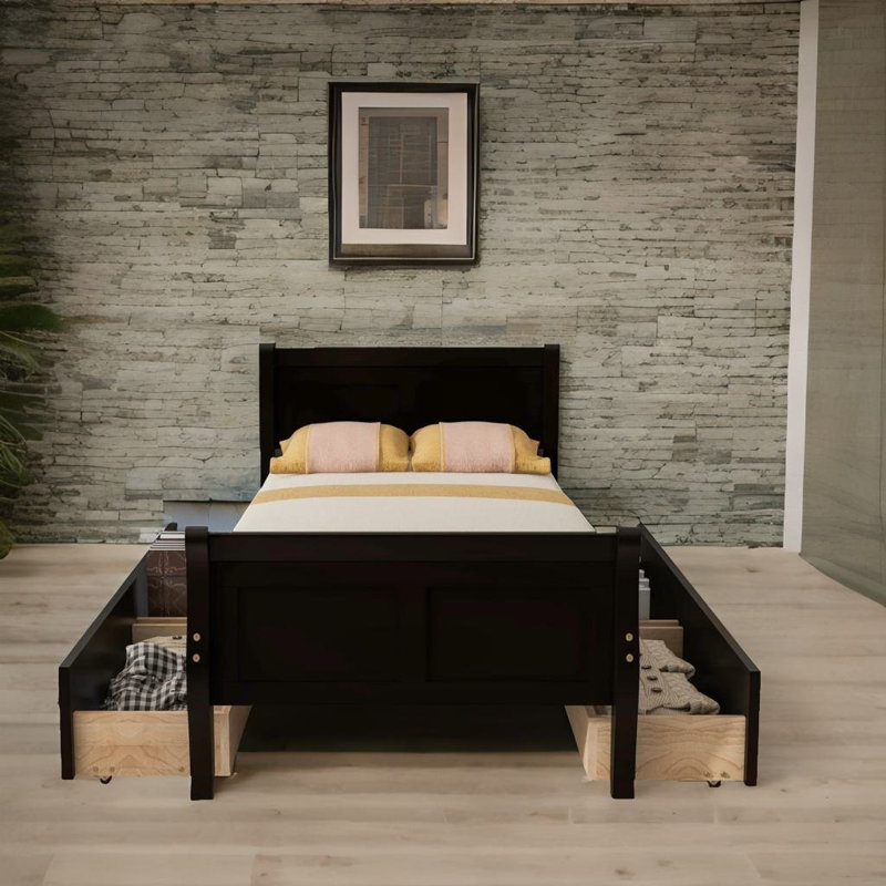 Lit plateforme sans matelas, Noir, Double