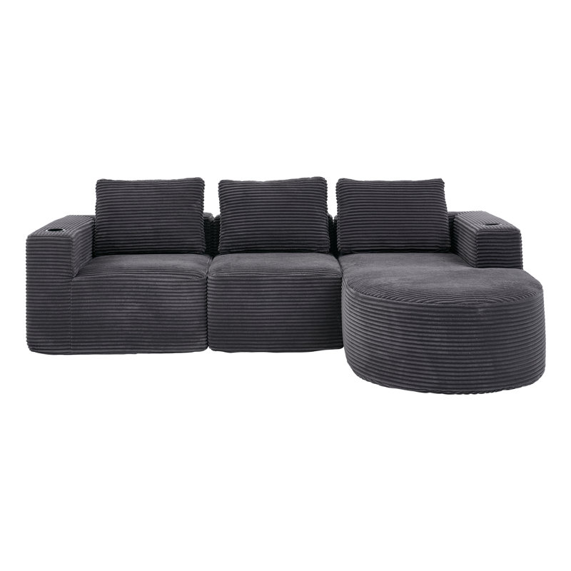 2 Seater Corduroy Sofa, Dark Gray