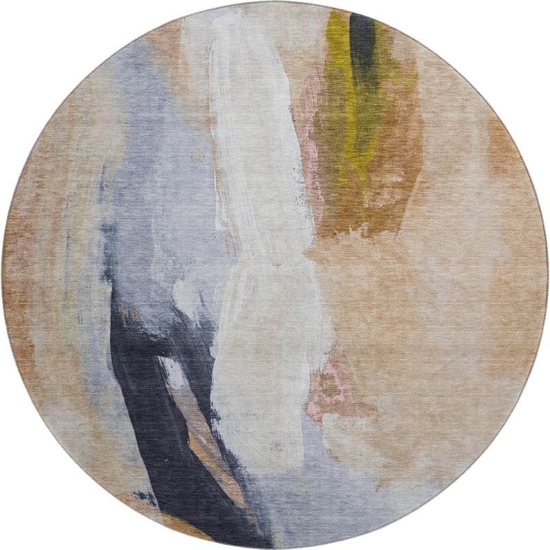 Premium Machine Washable Mouton AMF1987 Abstract Rug, Round 8'