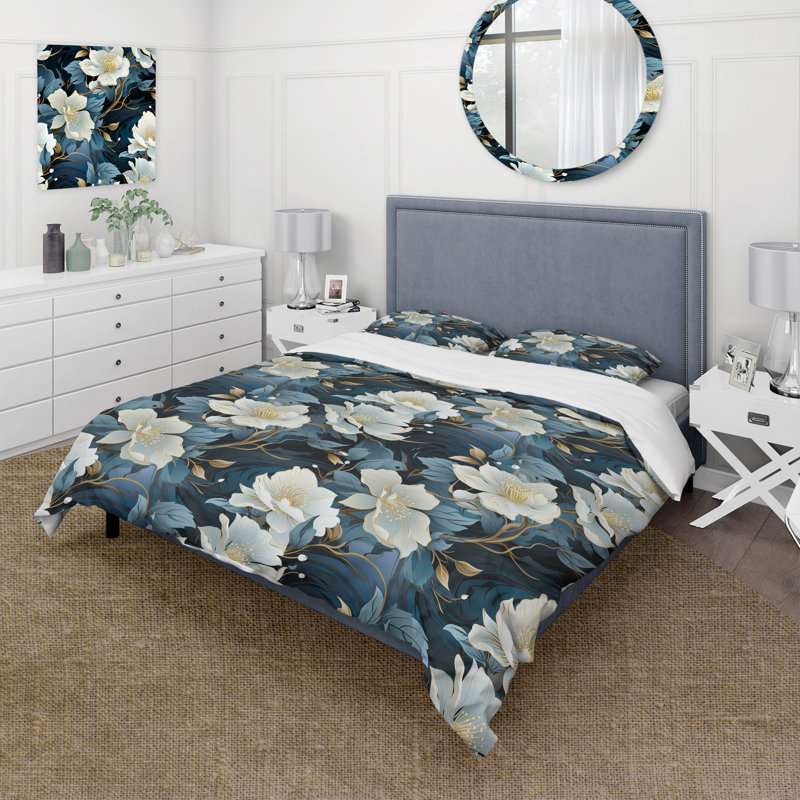 Literie Ephemeral Noir Moody, Housse de couette pour grand lit et 2 taies décor
