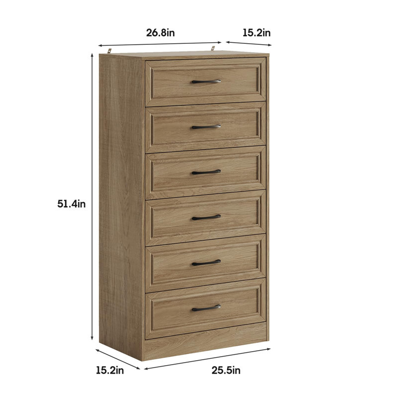 Commode 6 tiroirs pour chambre à coucher, Tanné