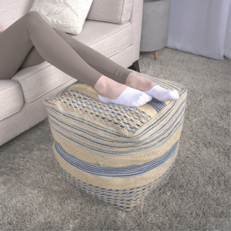 Pouf en tissu fabriqué à la main Western, bleu naturel