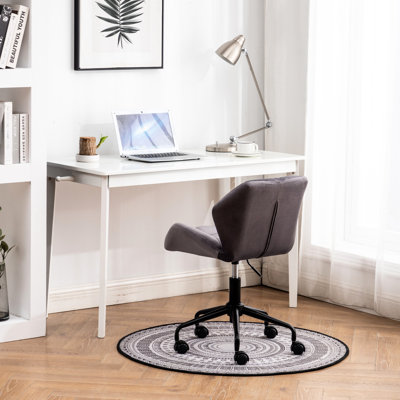 Chaise de bureau grise à motif touffeté à losanges - Velours, mousse haute, pivotant à 360 °, base en métal, sur roulettes confortables