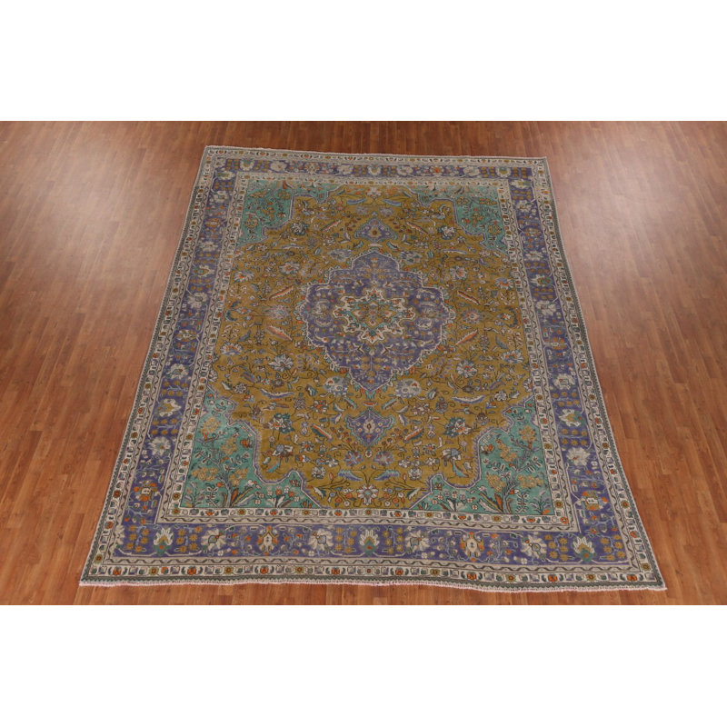 Tapis traditionnel rétro vert 10 x 13