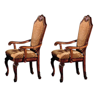 2 chaises avec accoudoirs, siège beige, finition cerisier, arqué, de chaises avec