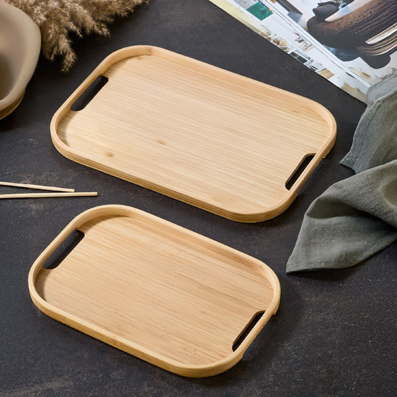 Ensemble de 2 tablettes élégantes en bambou, finition naturelle, grand: 10,9 po x 15,6 po x 0,8 po | Petit: 8,9 po x 13,0 po x 0,8 po | 100% bambou écologique, parfait pour servir, recevoir et décorer la maison, ne va pas au lave-vaisselle ni au micro-ondes