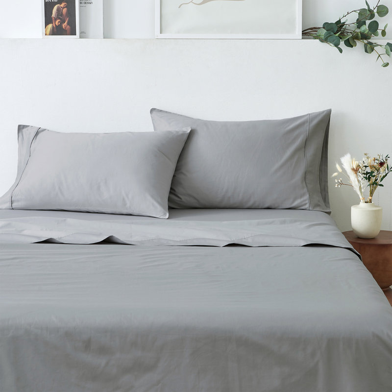 400 Thread Count 100% Cotton Sateen Sheet Set, Fog Gray, California King Sheet Set + 3 Additional Pieces