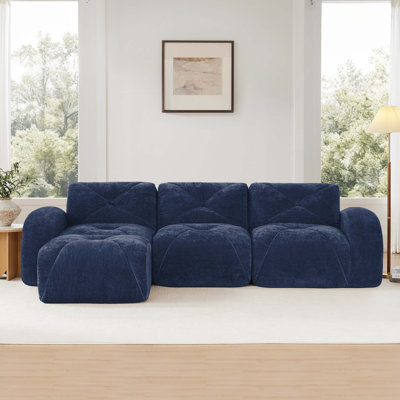 L-shaped Velvet Tufted Modular Sofa – Boneless Cloud Couch With 32d High-density Sponge & Anti-slip Base